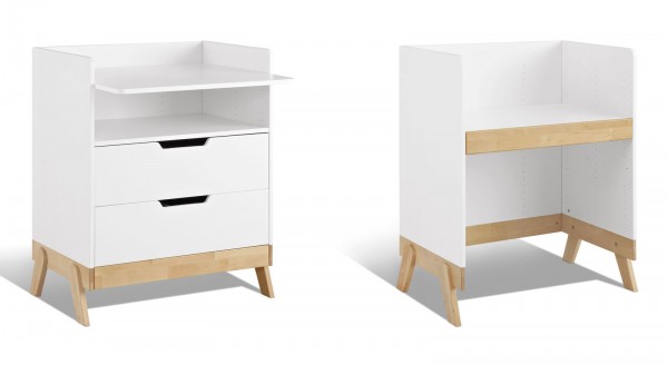 WICKELKOMMODE UND SCHREIBTISCH IM SKANDINAVISCHEN STIL